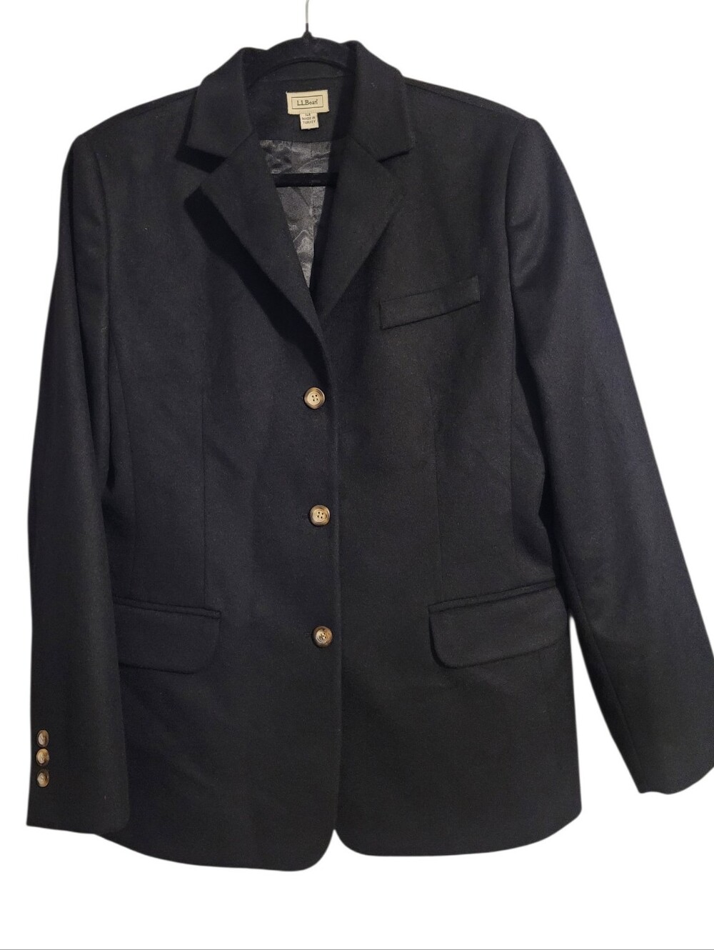 Vintage LL Bean Wool Cashmere Black Classic 3 Button Blazer Jacket Wmn 14R